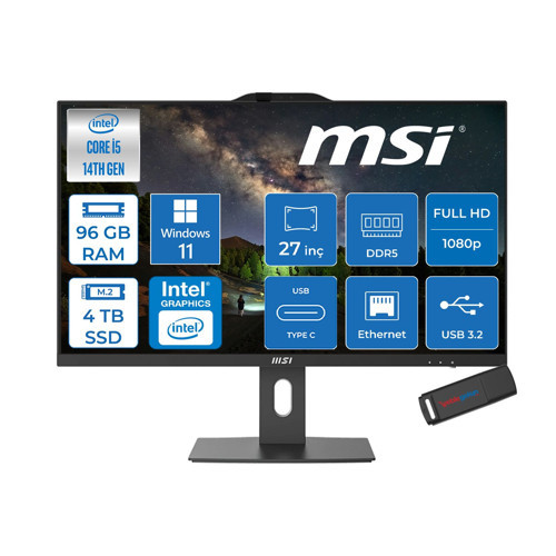 Pro AP272P Intel Core I5 14400 96GB Ddr5 4tb SSD Windows 11 Home 27 Inç FULLHD(1920×1080) Siyah All In One Bilgisayar 14M876XTRH40 + Zetta Flash Bellek