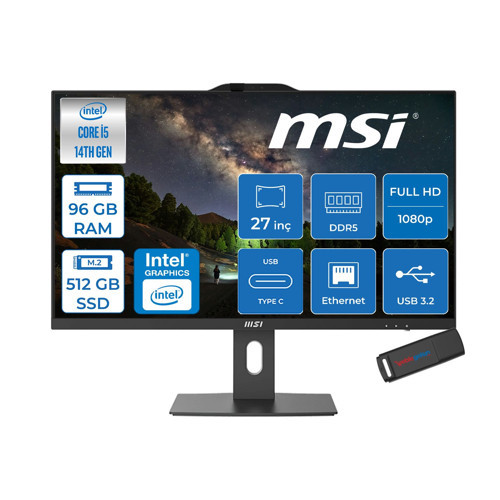 Pro AP272P Intel Core I5 14400 96GB Ddr5 512GB SSD Freedos 27 Inç FULLHD(1920×1080) Siyah All In One Bilgisayar 14M876XTRF37 + Zetta Flash Bellek