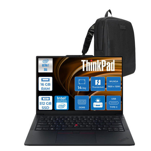 Thinkpad E14 Gen 3 Intel Core Ultra 7 355 16GB Ddr5 512GB SSD Windows 11 Pro Intel Graphics 16" Wuxga (1920 x 1200) IPS 400NITS Taşınabilir Bilgisayar E14G4355P02 + Zetta Çanta