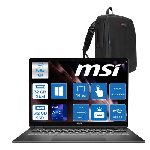 Prestıge 14 Flıp Aı+ D3MTG Intel Core Ultra 9 386H Aı 32GB Ddr5 512GB SSD 14” Fhd+ (1920X1200), OLED Touch, 100% Dcı-P3+Msi Nano Kalem WIN11HOME Dokunmatik Bilgisayar G3MGXTRH12+ZETTAÇANTA