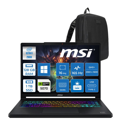 Crosshaır 16 Max Hx E2WGK-008TR Intel Core Ultra 9 290HX Plus 128GB Ddr5 1tb SSD 8GB/RTX5070 115W 16 Inç Qhd+ OLED (2560 x 1600) IPS 165Hz Freedos Gaming ZW008TRP51+ZETTAÇANTA
