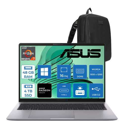 Expertbook P3 G2 Amd Ryzen™ 7 8840HS Aı 48GB Ddr5 4tb SSD Amd Radeon™ 780M 16.0-Inch, Wuxga (1920 x 1200)300NITS WIN11HOME Bilgisayar PM3606CHAH20+ZETTAÇANTA