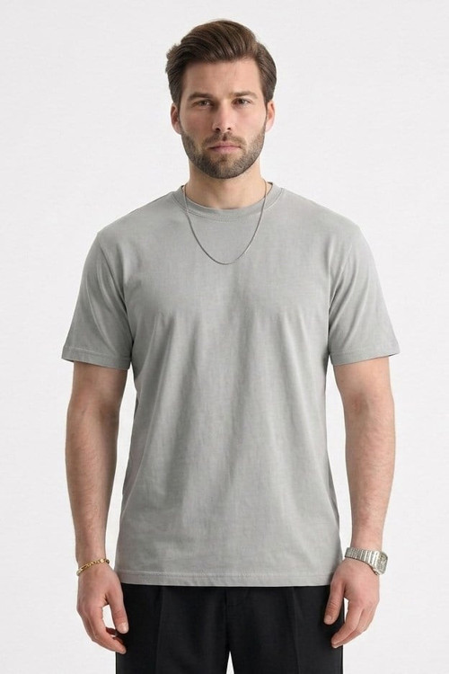 Boyalı Gri Regular Fit Basic Erkek Tişört 6131
