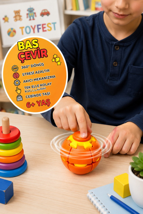Press Spin Ball Topaç Bas Çevir Stres Topu 360° Dönen Fidget Oyuncak Turuncu El Parmak Oyuncağı