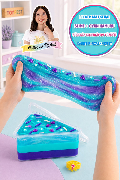 Jelly Cakes Ocean Grape Escape Squishy 3 Katmanlı Sıkma Sürpriz Yüzüklü Pasta Dilimli Duyusal Slime