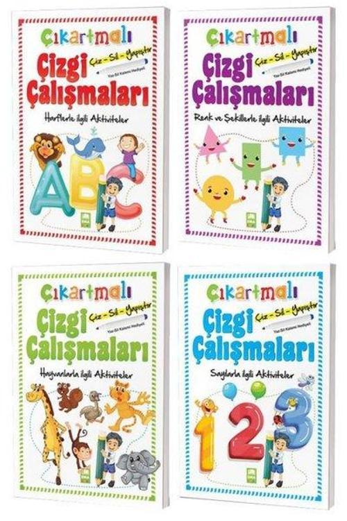 Çıkartmalı Çizgi Çalışmaları Seti - 4 Kitap Takım - Kalem Hediyeli