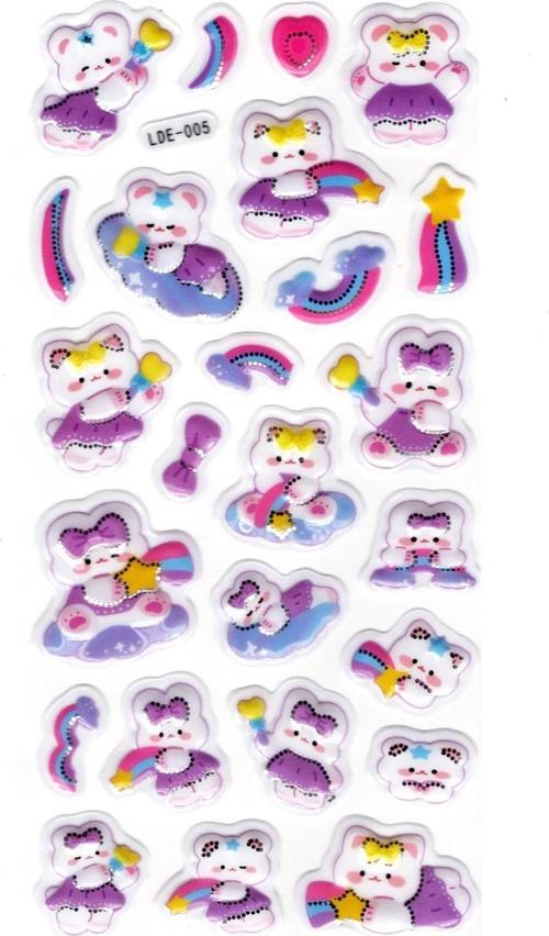 Sticker Kabartmalı Stiker Defter Planlayıcı Etiket (Lde005)-19x9cm - Tavşan Mor Yıldız