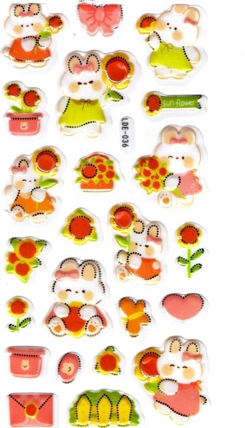 Sticker Kabartmalı Stiker Defter Planlayıcı Etiket (Lde036)-19x9cm - Tavşan Ayçiçeği