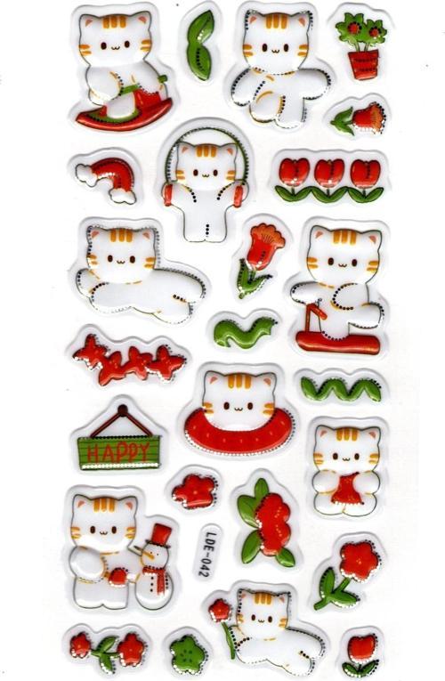 Sticker Kabartmalı Stiker Defter Planlayıcı Etiket (Lde042)-19x9cm - Kedi ve Lale