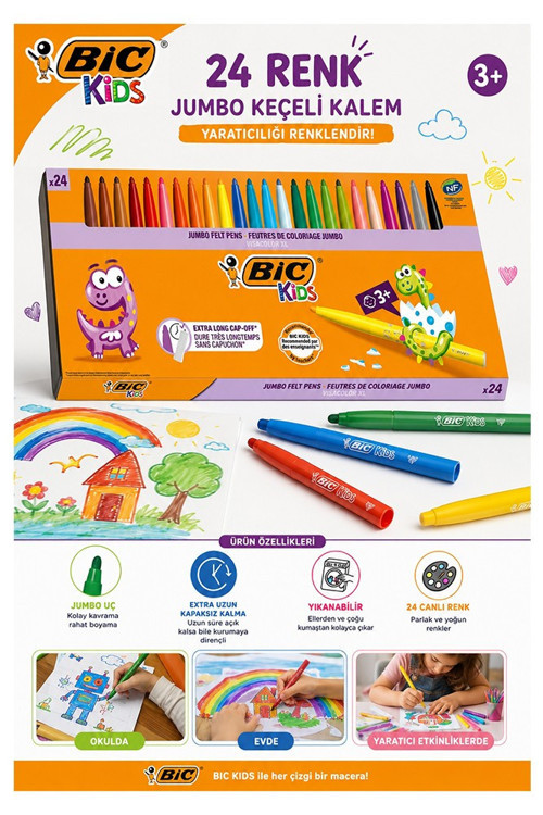 24 Renk Keçeli Boya Kalemi 1 Paket Bic Visacolor Xl 24 lü Keçeli Kalem Okul Öncesi Sınıf Resim Dersi