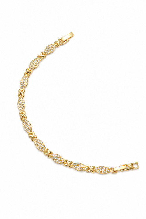 Jewelry 14K Gold Paslanmaz Çelik Yaprak Desenli Zirkon Taşlı Kadın Bileklik 1218