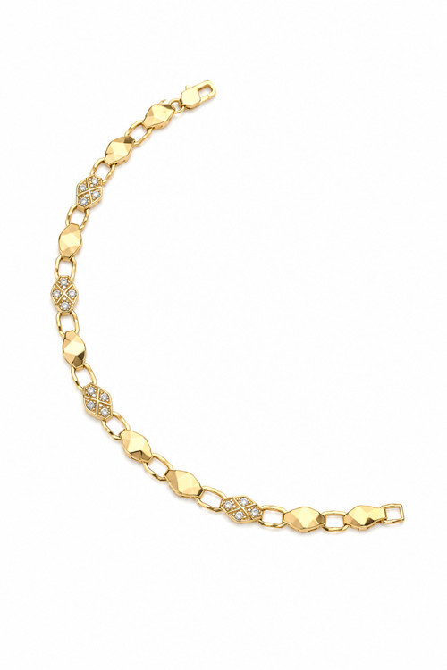 Jewelry 14K Gold Paslanmaz Çelik Zirkon Taşlı Geometrik Desenli Kadın Bileklik 1232