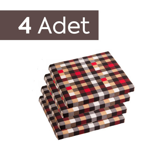 Sandalye Oturum Minderi Desenli 40x40x4 Bağcıklı Çıkarılabilir Kılıflı Su İtici Kırmızı 4'lü