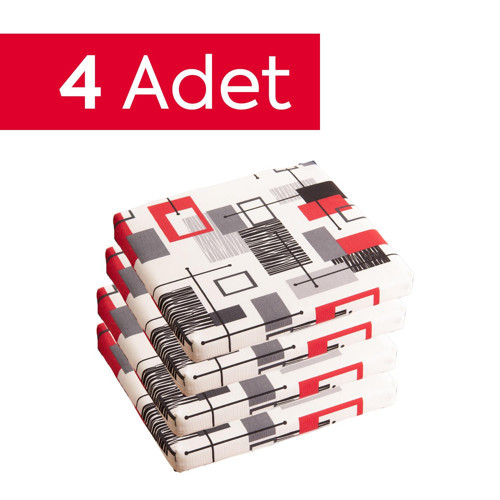 Sandalye Oturum Minderi Desenli 40x40x4 Bağcıklı Çıkarılabilir Kılıflı Su İtici Siyah 4'lü