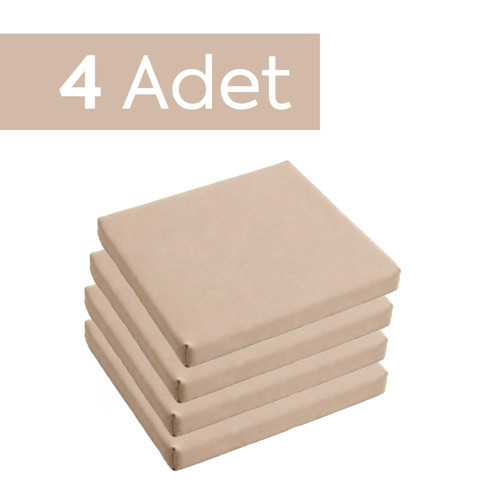 Sandalye Oturum Minderi Renkli 40x40x4 Bağcıklı Çıkarılabilir Kılıflı Su İtici Sütlü Kahve 4'lü