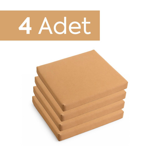 Sandalye Oturum Minderi Renkli 40x40x4 Bağcıklı Çıkarılabilir Kılıflı Su İtici Koyu Bej 4'lü