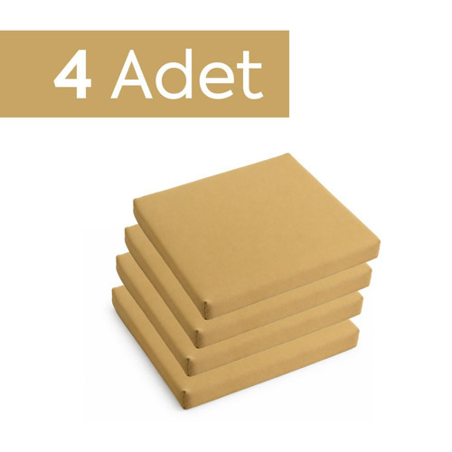 Sandalye Oturum Minderi Renkli 40x40x4 Bağcıklı Çıkarılabilir Kılıflı Su İtici Bej 4'lü