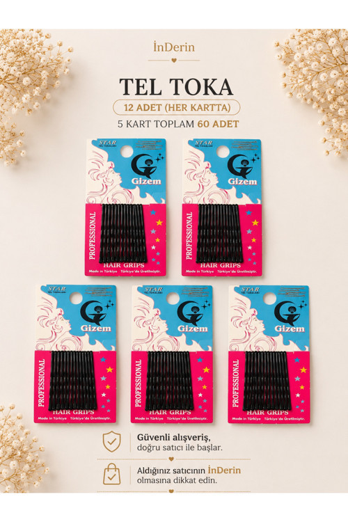 Siyah Tel Toka 5 Paket Toplam 60 Adet