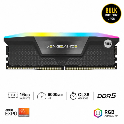 Vengeance RGB 16GB 6000MHz CL36 CMH16GX5M1E6000Z36 DDR5 EXPO RGB Gaming Ram Bulk