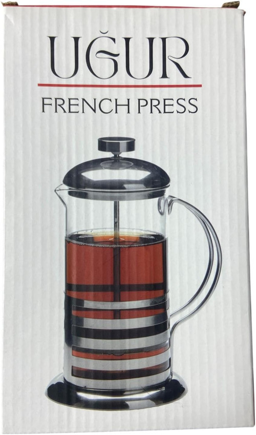UĞUR French Press, Cam Gövdeli, Paslanmaz Çelik Kapak ve Taban, Kahve Demleme