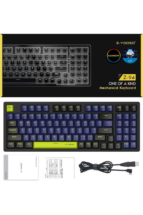 Blue Switch Z-94 Mekanik Klavye %90 Rainbow Işıklı Oyuncu Klavyesi (İngilizce Q Klavye) Huano