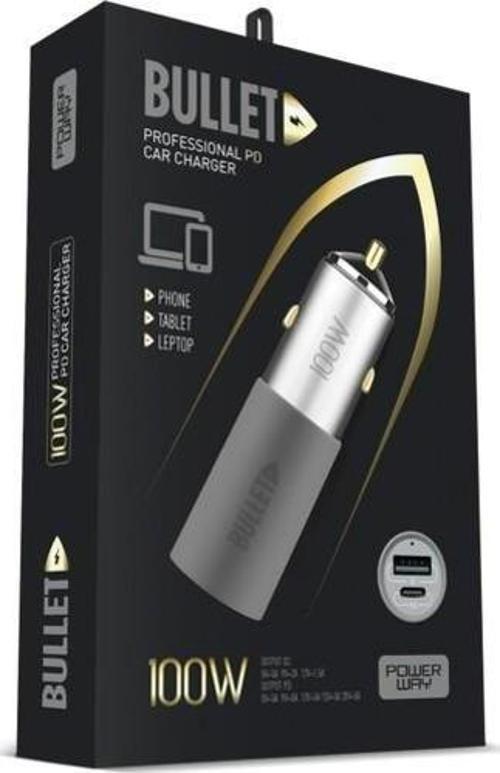 Bullet 100W Araç Çakmaklık Şarj Cihazı Type-C ve USB Çıkışlı Profesyonel Turbo Hızlı Araç Şarj