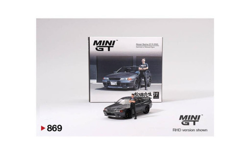 869 Nissan Skyline GT-R (R32) Gunmetal W/ Matsuda Figure Tsugio Matsuda Collection 1/64 Model Araba