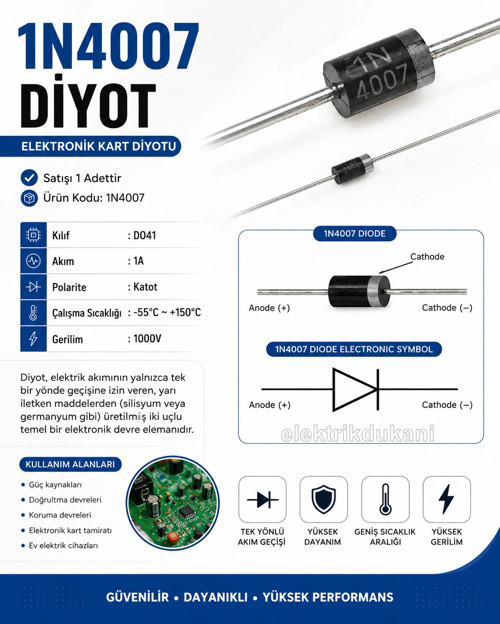 1N4007 Diyot Saç Kurutma Elektronik Kart Diyotu 1000v 1A