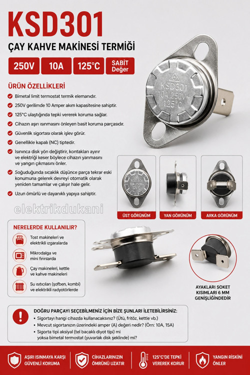 Sabit 125? Derece Çay Kahve Makinesi Termiği Sabit Hap Termostat
