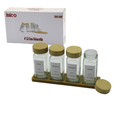 4PCS BAMBU KAPAKLI CAM TUZLUK - BİBERLİK - BAHARATLIK 120ML (5264)