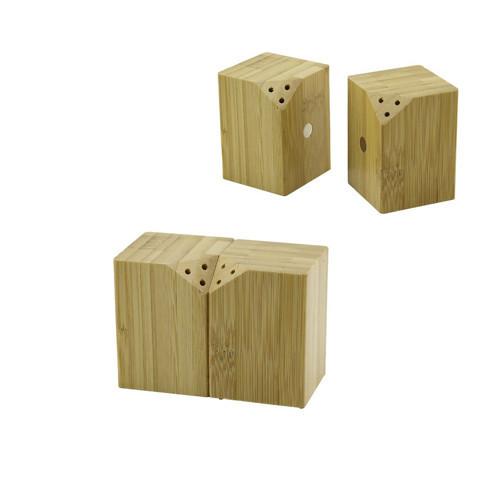 5X5CM--Y:7CM 2PCS MIKNATISLI İKİZ AHŞAP BAMBU BAHARATLIK - TUZLUK (5264)