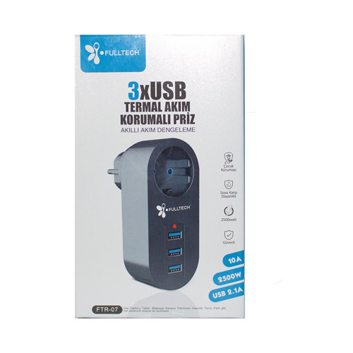 Akım Korumalı Tekli Priz - Akıllı Akım Dengeleme - 3xusb - Isıya Karşı Dayanıklı (5264)