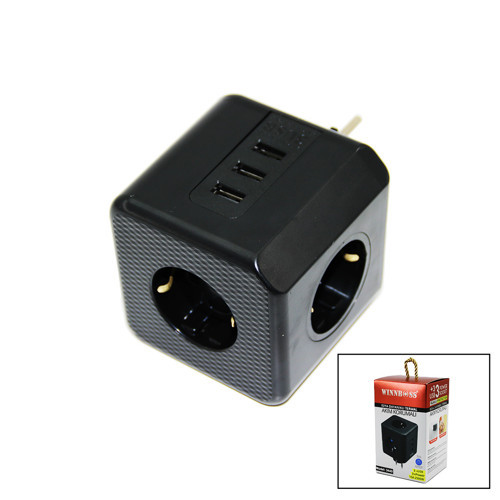 TERMAL AKIM KORUMALI 3X PRİZ 3X USB DUVAR TİPİ PRİZ SİYAH 10A - 2500W (5264)