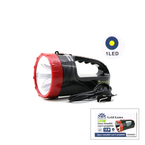 2W TEK LEDLİ EL FENERİ PROJEKTÖR FİŞ ŞARJLI 2 KADEME IŞIK AYARI GK-6665 (5264)