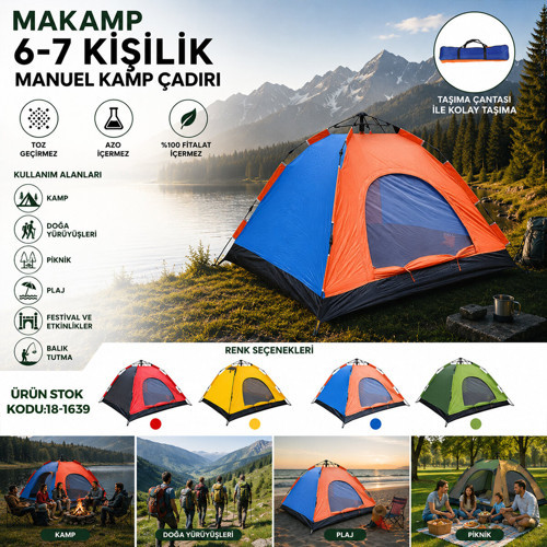 6-7 KİŞİLİK TOZ GEÇİRMEZ 220CMX250CMX150CM MANUEL KAMP ÇADIR HERHANGİ BİR RENK GÖNDERİLİR (5264)