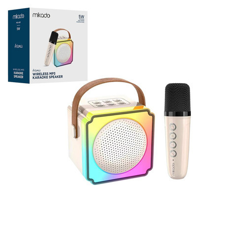 BEYAZ KARAOKE MİKROFONLU WİRELESS HOPARLÖR - SPEAKER IŞIKLI USB ŞARJLI BT - TF CARD - AUX 5W (5264)