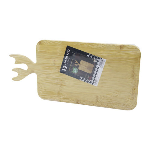 DİKDÖRTGEN AHŞAP BAMBU KESİM PANOSU - KESME TAHTASI GEYİK BOYNUZ FİGÜR SAPLI 22X36CM (5264)