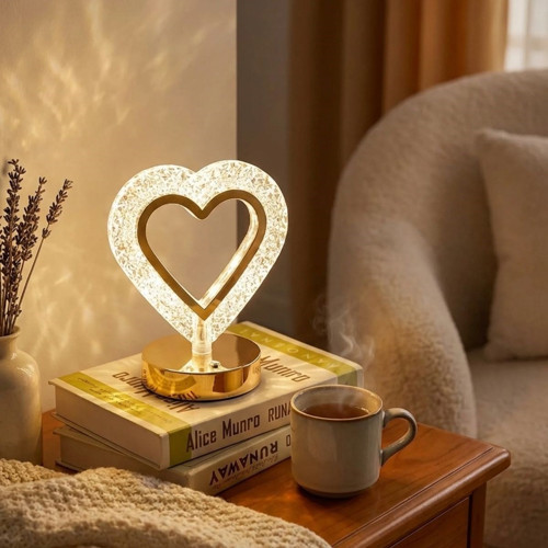 Kalp Şeklinde Kristal LED Masa Lambası – Dokunmatik, 3 Renk Işık Modlu, Şarjlı Mini Dekoratif Gece L