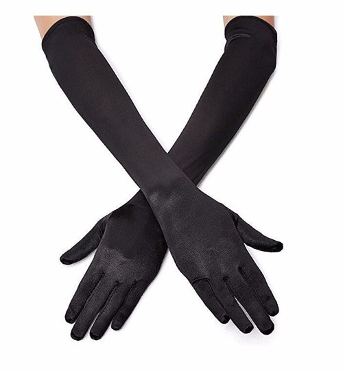 Siyah Renk Dirseğe Kadar Uzun Kumaş Eldiven 40 cm (5264)