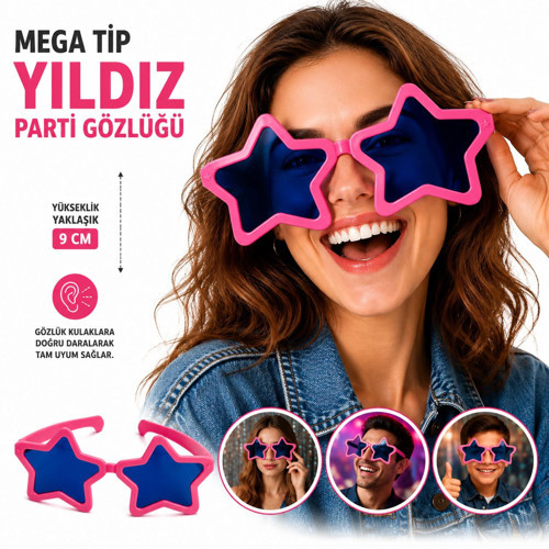 Mega Tip Yıldız Parti Gözlüğü Pembe Renk (5264)