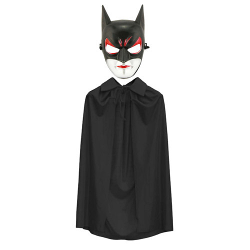 Batman Maskesi Cat Woman ve Batman Pelerini 90 cm Siyah Renk Set (5264)