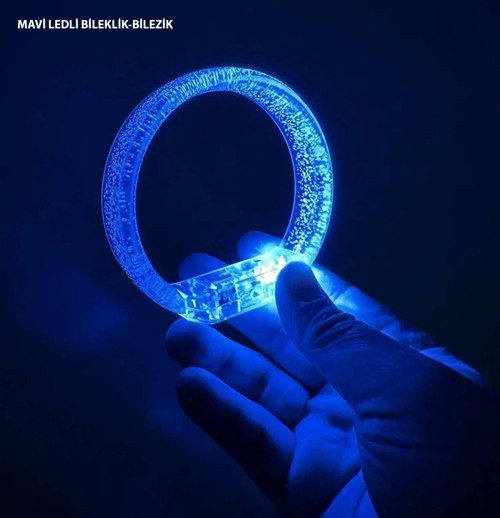 Mavi Led Işıklı Baskı Yapılabilen Pilli Bileklik Bilezik 1,5 cm Genişlik (5264)