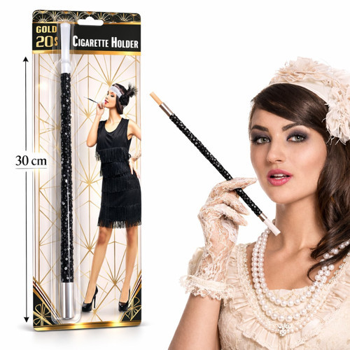 30 cm Siyah Payetli Sigara Tutacağı – 1920’ler Gatsby Parti Aksesuarı (5264)