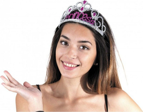 Gümüş Renk Prenses Yazılı Parti Tacı 60 cm (5264)
