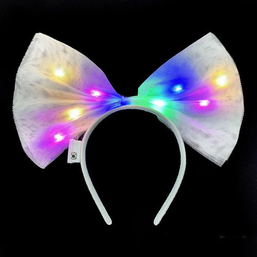 Rengarenk Led Işıklı Fiyonk Şekilli Tül Parti Tacı Beyaz Renk 25x25 cm (5264)