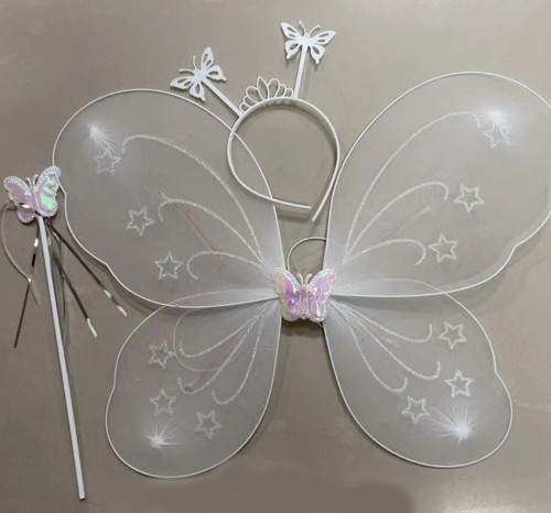 Beyaz Renk Kelebek Kanadı Tacı ve Sopası 50x37 cm (5264)