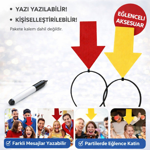 Kişiselleştirilebilir Ok İşaretli Mesaj Tacı (2’li Set Sarı-Kırmızı) (5264)