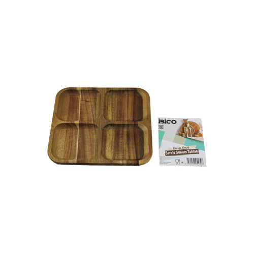 AKASYA KARE 4 BÖLMELİ AHŞAP SERVİS SUNUM TEPSİ - TAHTASI 20 X 1.4CM (5264)