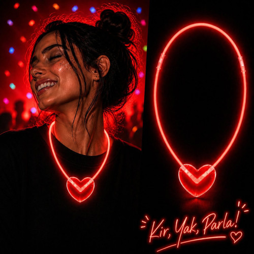 Neon Işıklı Fosforlu Kalp Parti Kolyesi Kırmızı Renk (5264)