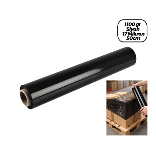 6 ADET BRÜT:1100GR = NET STREÇ :600GR SİYAH KOLİ - PALET STREÇ FİLM 17 MİKRON 50CM (5264)